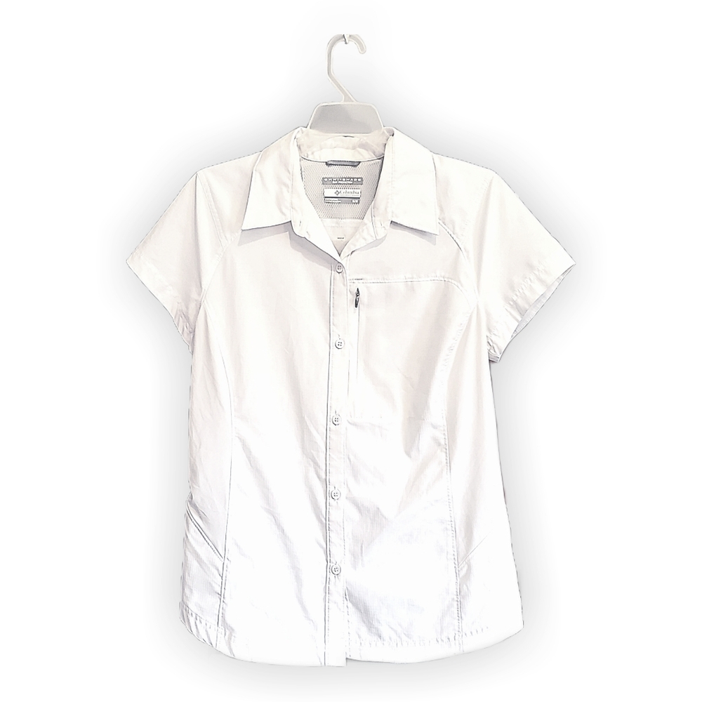 Columbia White Short-Sleeved Button-Down Dress Shirt
